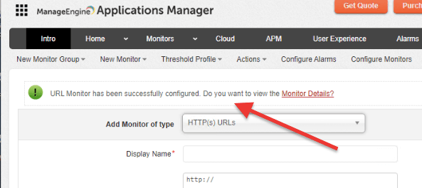 ManageEngine Applications Manager HTTPS URL monitor successful configuration 