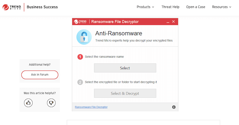 Trend Micro Ransomware File Decryptors