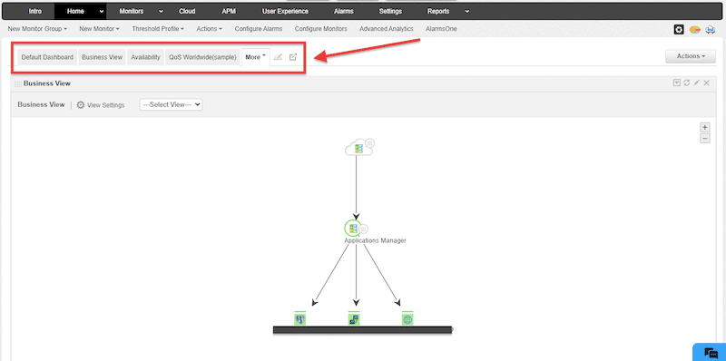 ManageEngine Applications Manager change of dashboard types 