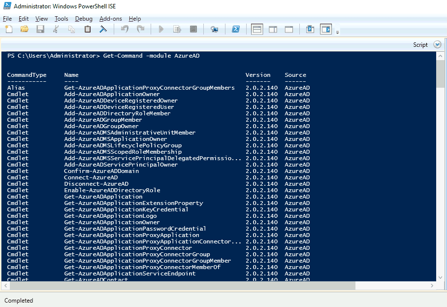 list azure ad options