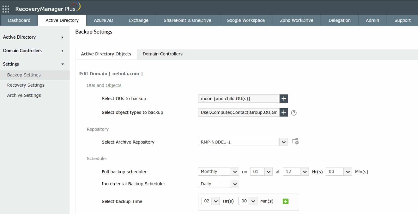 manageengine recoverymanager plus exchange server backup