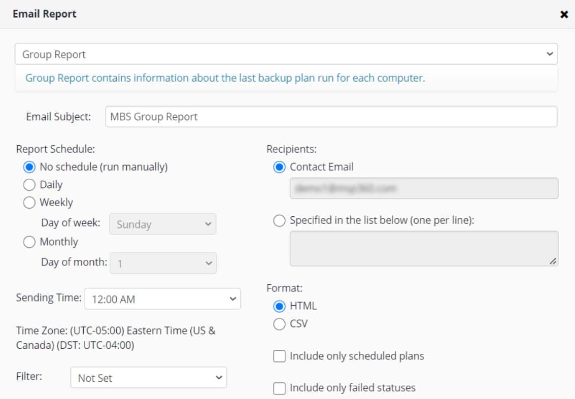 msp360 managed backups reporting