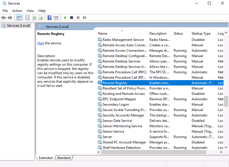 open remote registry