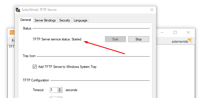 Configuring the SolarWinds TFTP Server