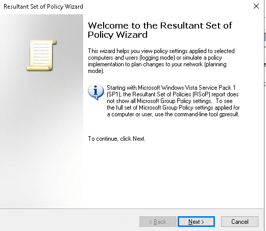 rsop welcome wizard